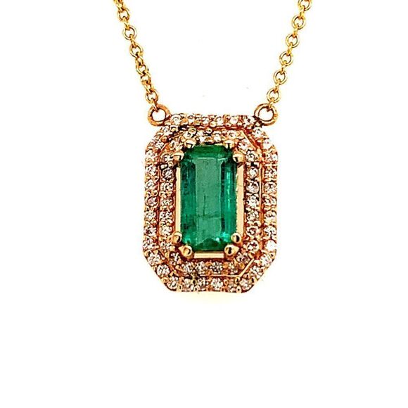 Natural Emerald Diamond Necklace 14k Gold 1.21 TCW 16" Certified $4,950 112176 - Picture 10 of 13
